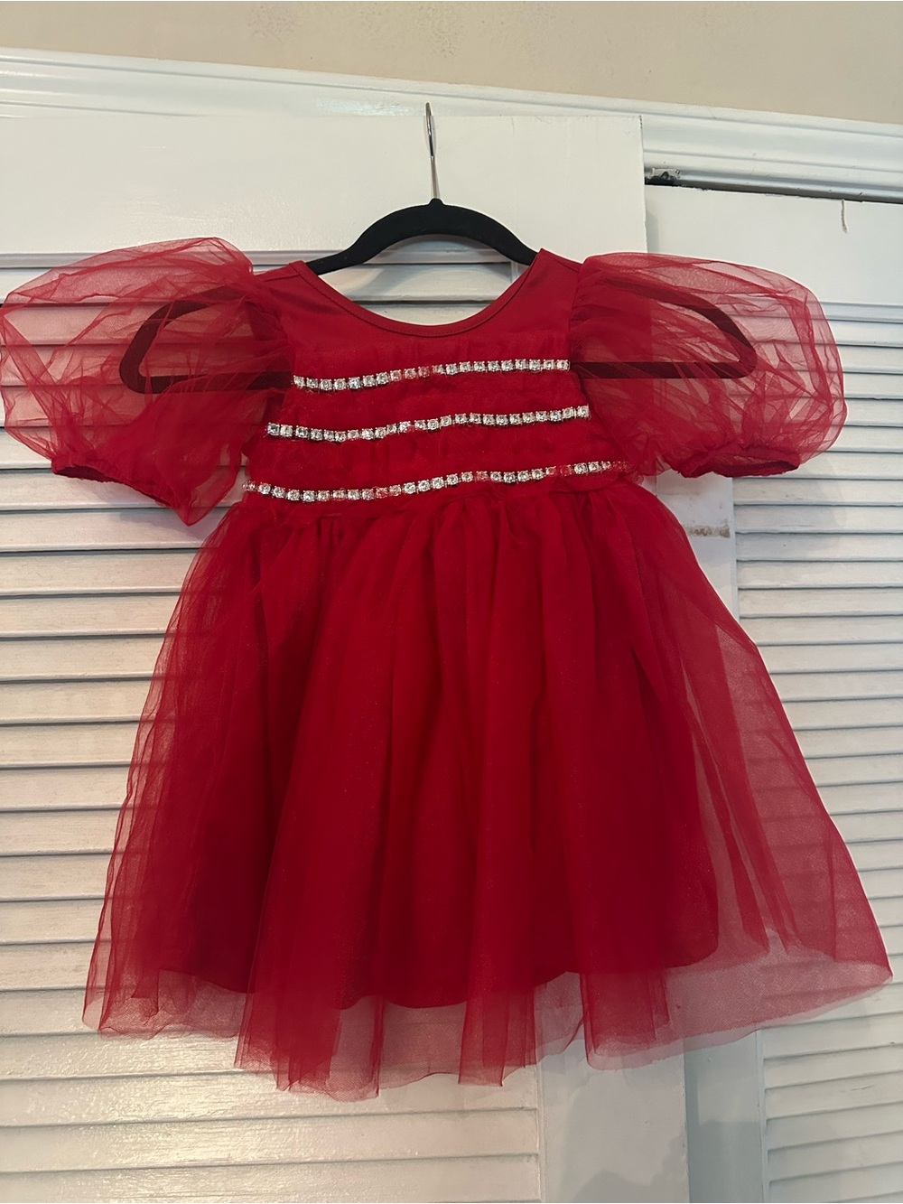 Jessica Simpson Red Tulle Puff Sleeve Dress with Sparkle Bands